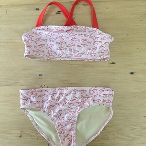 8 girls bikini Amazon essentials. Red & pink two piece.